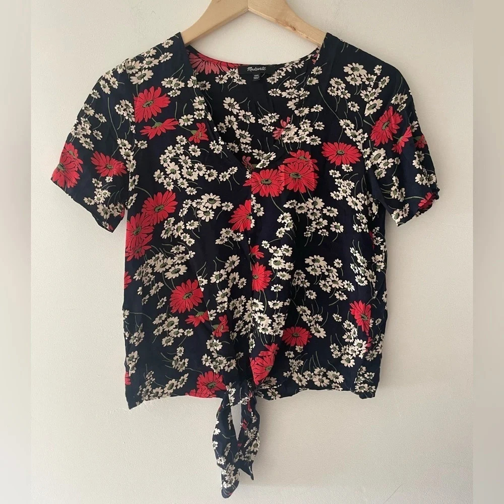 Madewell Women's Hillside Daisies Knot Tie Front‎ Top Floral Print